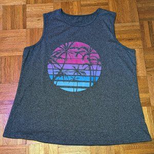 Grey & Ombre Pink Palm Tree Tank Top ~ Ladies‎ Plus 3XL